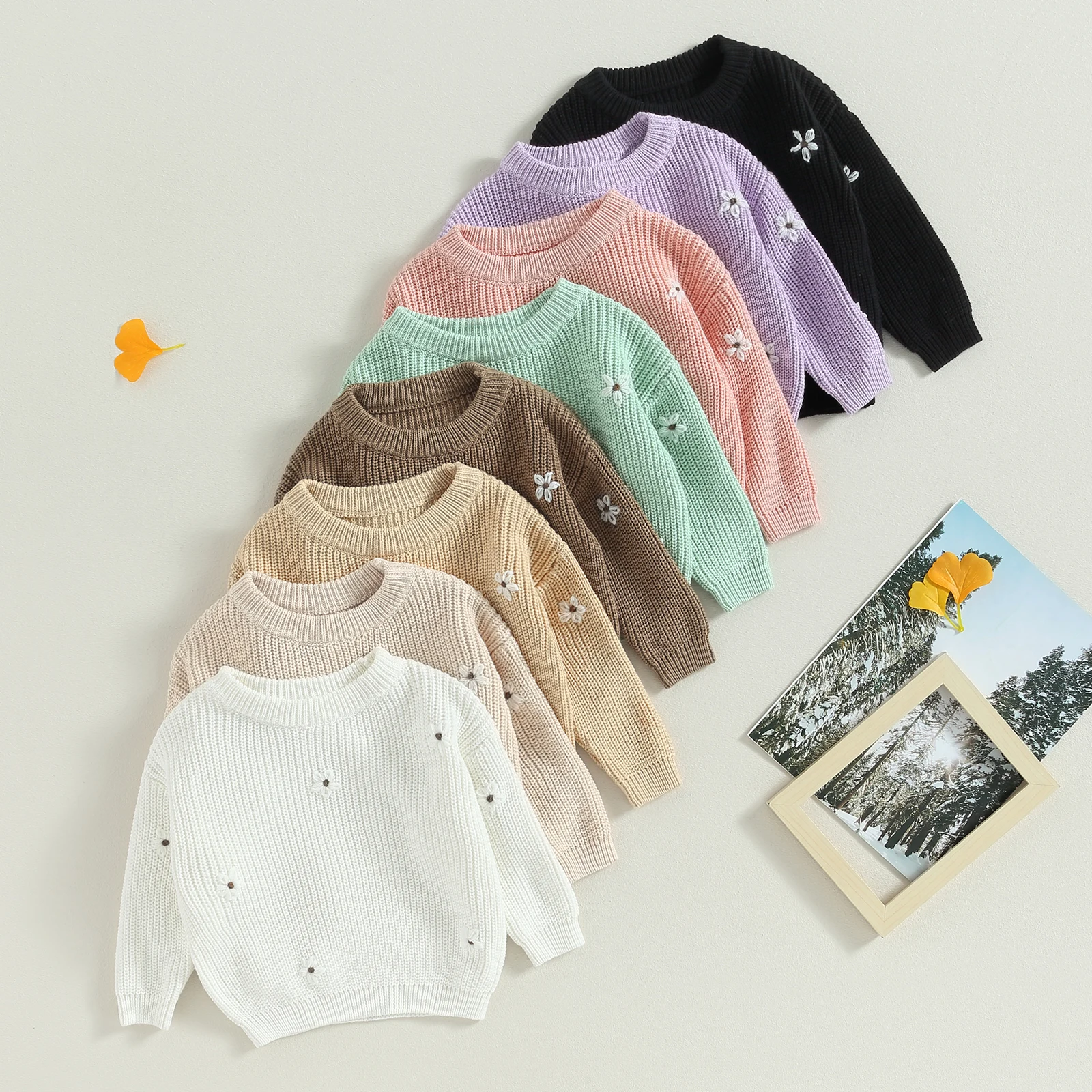 Infant Newborn Baby Girl Sweater Long Sleeve Crew Neck Flower Winter Warm Knit Pullover Sweater Infant Clothes 0-24M