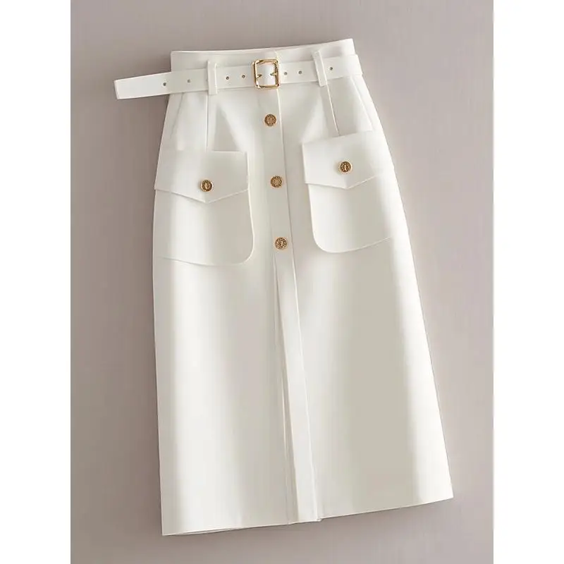 Korean Button Through Skirt Korean Chic Office High Waist Straight