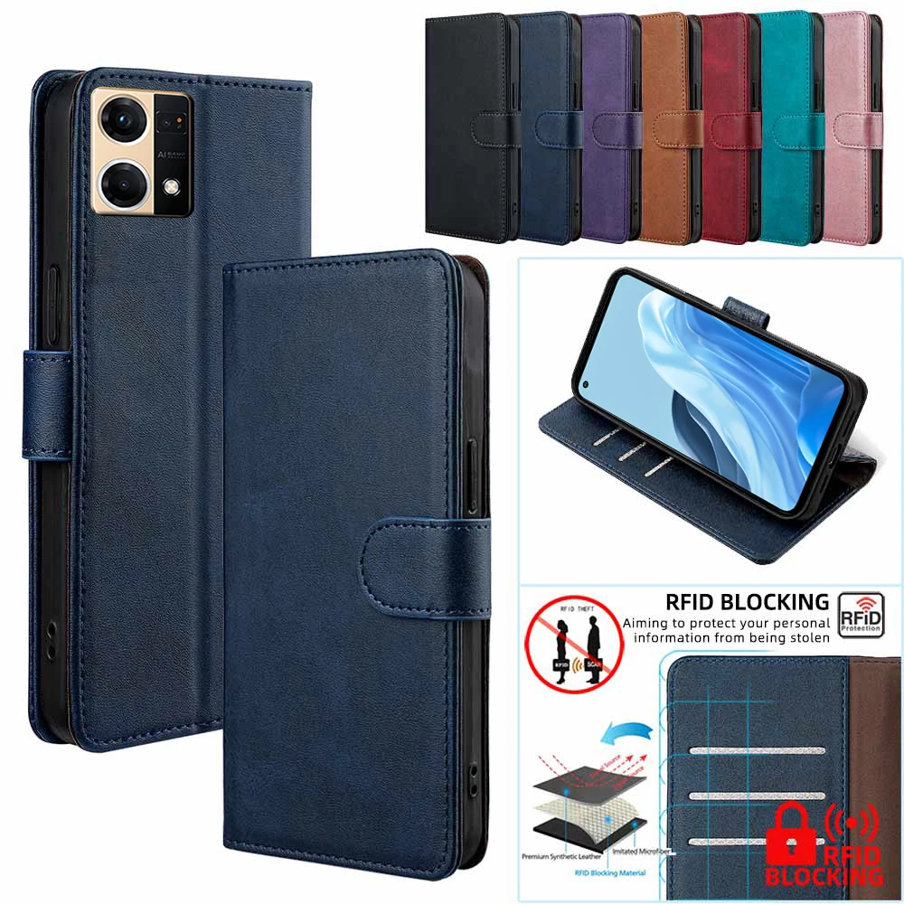 OPPO Reno 7 Pro Reno 7Z 7 Lite 충격 방지 커버 RFID 카드 슬롯 홀스터 Funda 용 비즈니스 지갑 자석 버클 플립 가죽 케이스