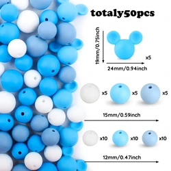 50Pcs/Set Silicone Beads Baby Round mouse Shape Fcoal Beads Set Teething Teether DIY keychain Pencils Necklaces Accessories