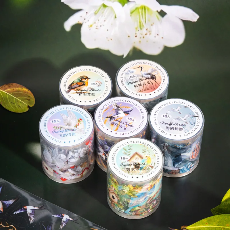 Mr. Paper, Birds Among The Clouds Series PET Film Cutting Tape, Bird Theme Landscaping Tape Hand Account for Decorative Tape 6