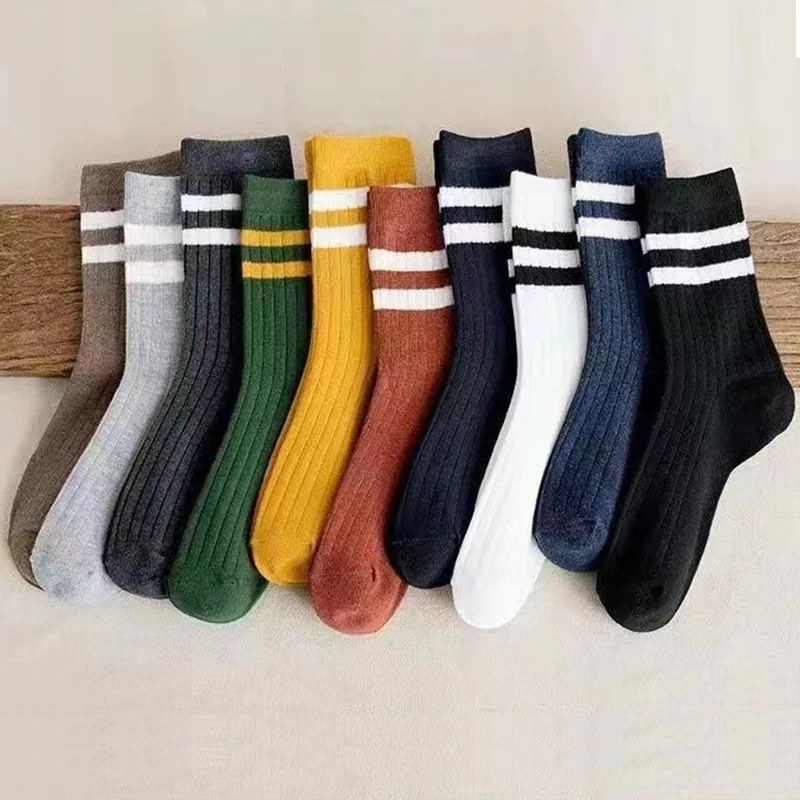 5 Pair Men's Striped Casual Breathable Socks Cotton Harajuku Retro