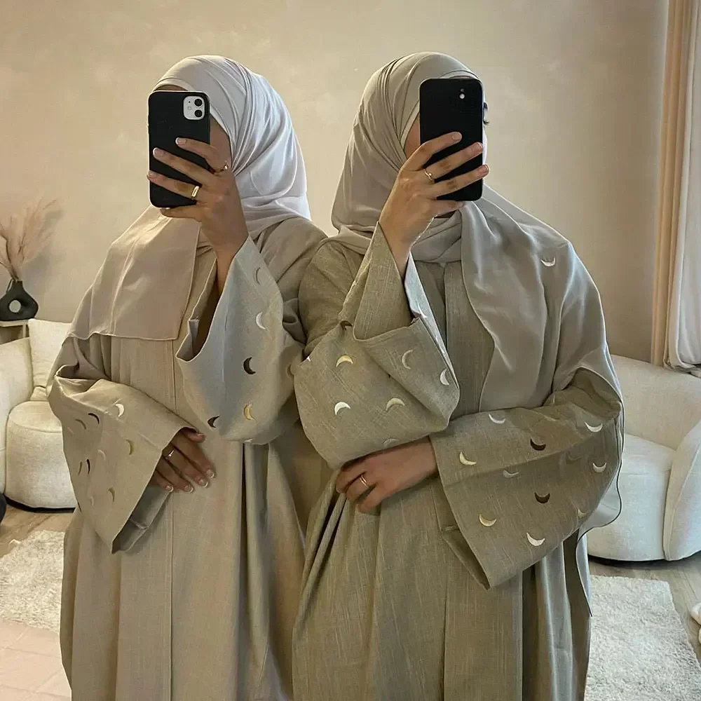 Open Abayas for Women Dubai Plain Black Cotton Linen Abaya Kimono Turkey Muslim Hijab Dress Islamic Outfit Kaftan Femme Musulman