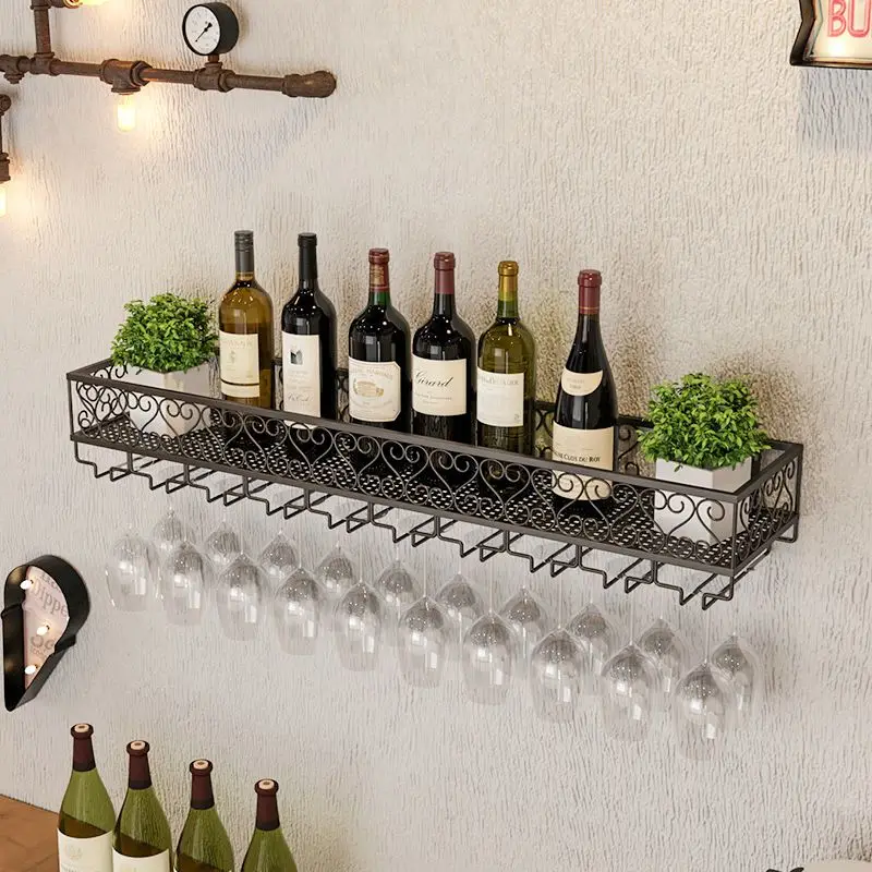 Wall hanging wine rack Tall glass rack upside down wine glass cabinet living room against the wall