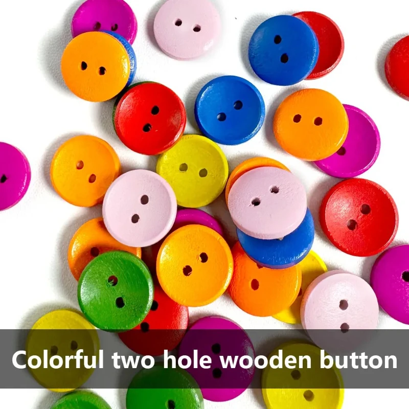 50개 다채로운 작은 나무 단추 어린이 의류용 둥근 2홀 DIY 바느질 공예품