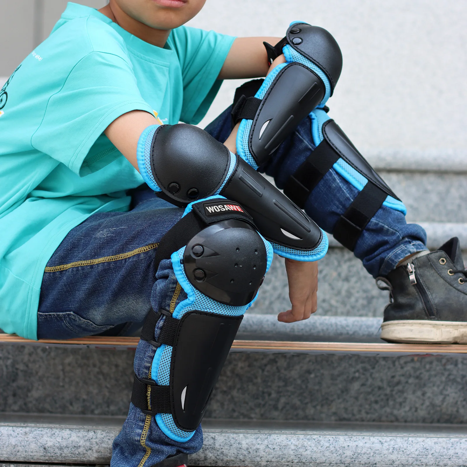 WOSAWE 어린이용 야외 스포츠 무릎 및 팔꿈치 보호대 - 내마모성, 충격 흡수, 밸런스 바이크, 스케이팅, 아이스 스케이팅용 낙상 방지