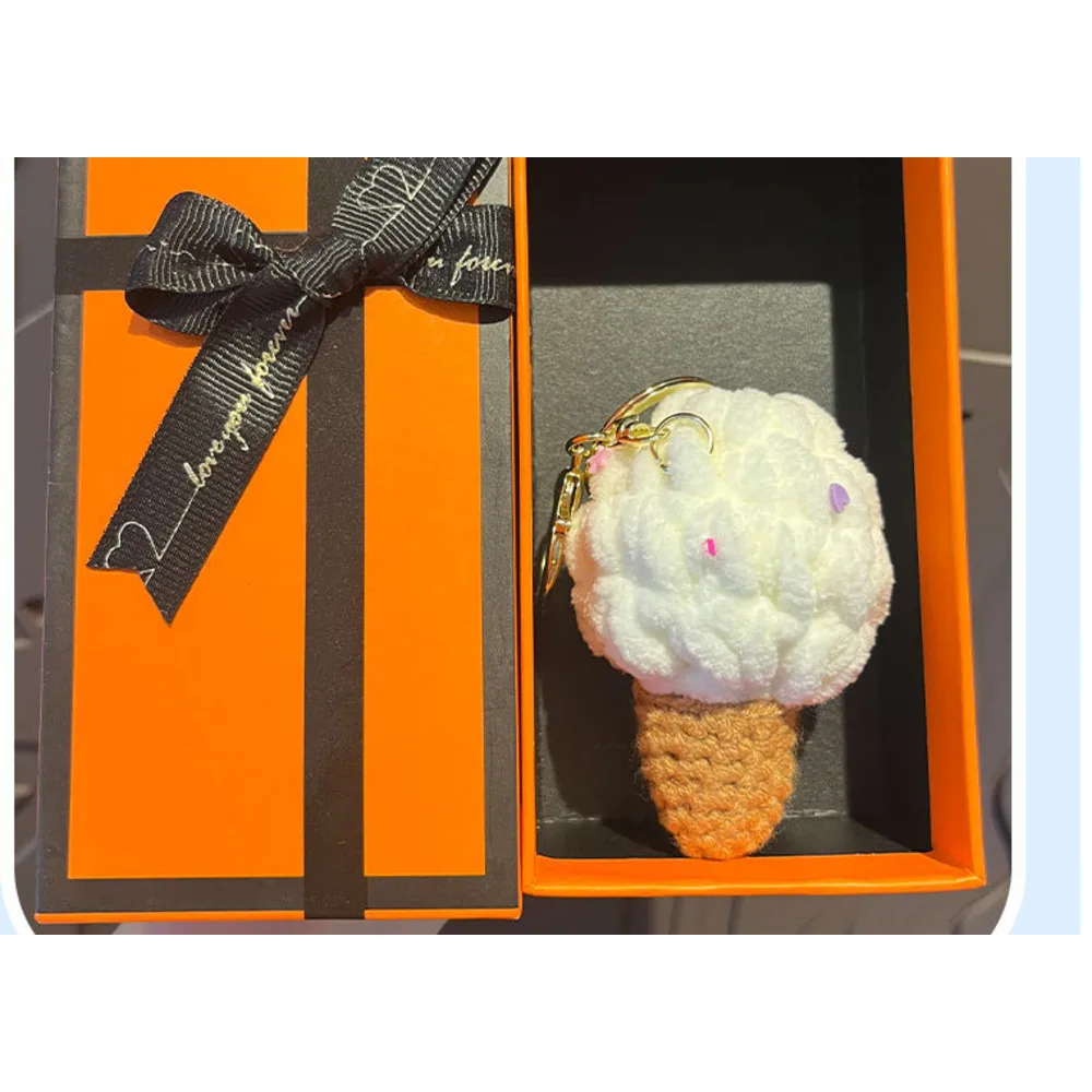 Bunter Schlüsselanhänger aus Plüsch mit Eiscreme, süße Cartoon-Simulation, süße Tüte, Paartasche, Anhänger, kleines Geschenk_voghion.com