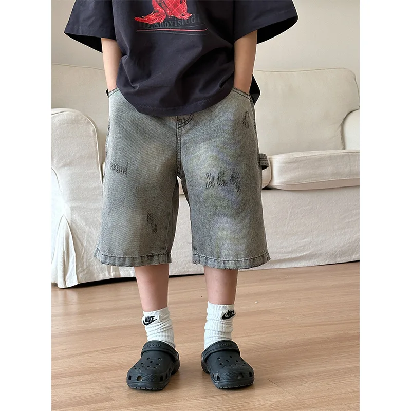 

Children Clothing Kids Denim Shorts 2024 Summer New Korean Style Fashion Boys and Girls Boys Handsome Kids Cool Jeans