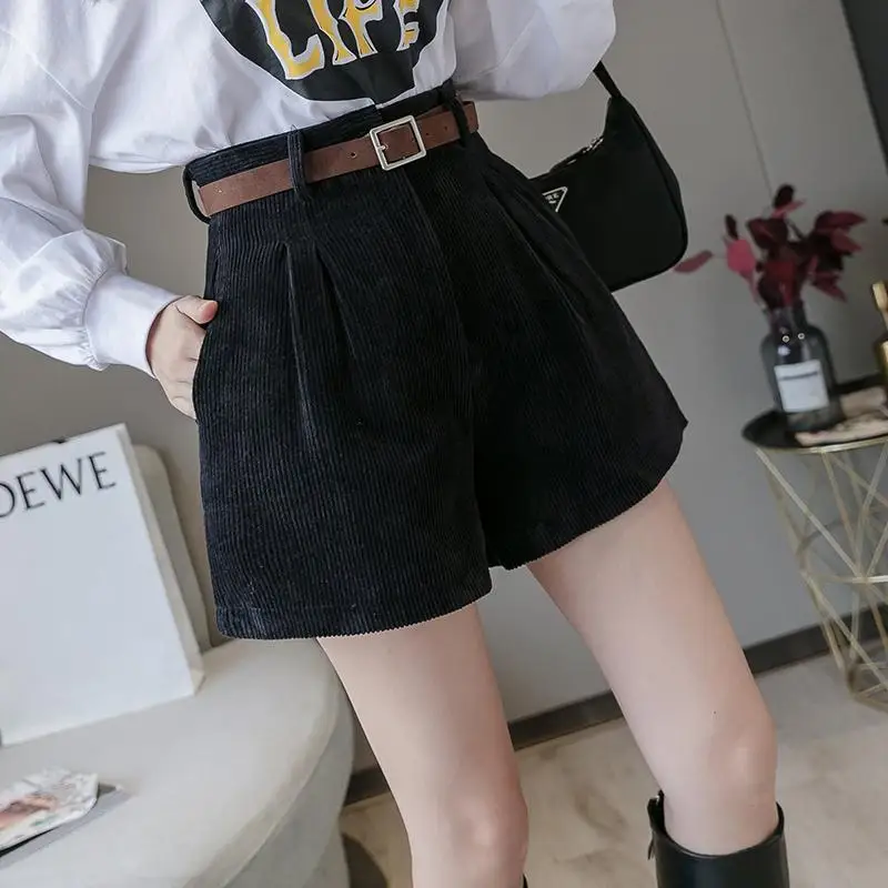 Straight Shorts Office Lady Simplicity Elegant High Waist Solid Fashion Loose Streetwear Autumn Winter Thin Women\'s Clothing