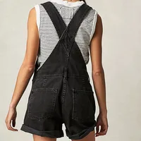 Y2K Vintage Black Denim Rompers Women Sleeveless High Waist Jeans Playsuits Korean Fashion Chic Jumpsuits Overalls Baggy Shorts - Image 4