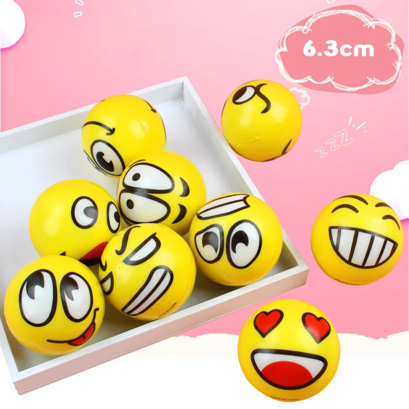 6Pcs/lot 6.3cm Smile Face Foam Ball Squeeze Stress Ball Outdoor Sports Relief Toy Hand Wrist Exercise PU Toy Balls For Children 6