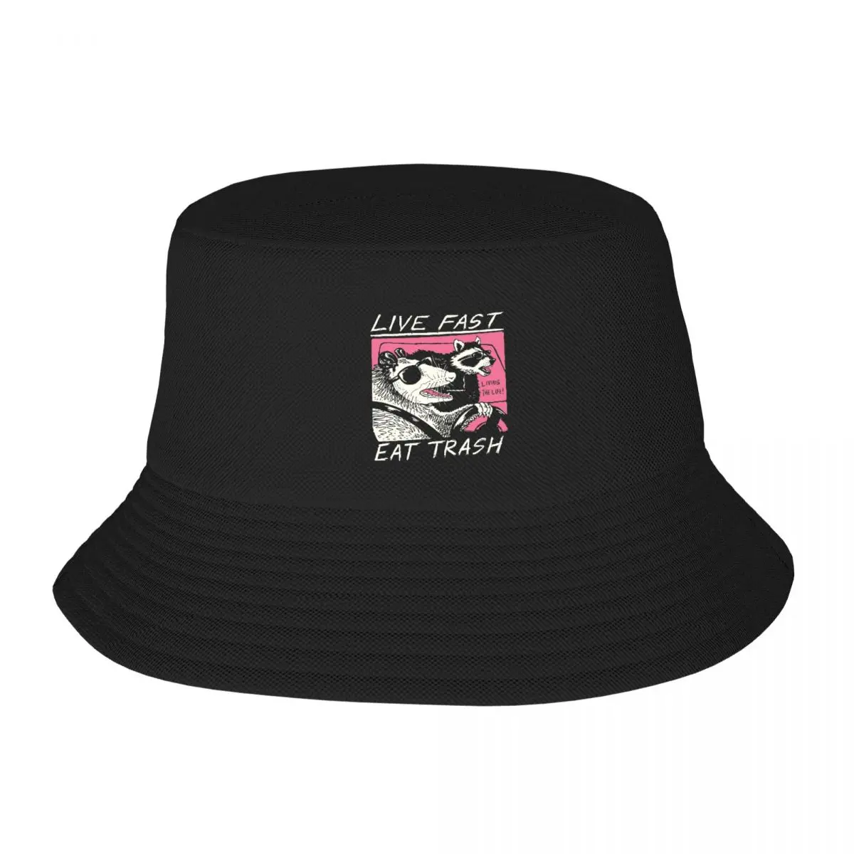 

Live Fast Eat Trash Bob Hat for Unisex Summer Travel Sun Hats Style Foldable for Hiking Fishing Hat Ispoti Cap