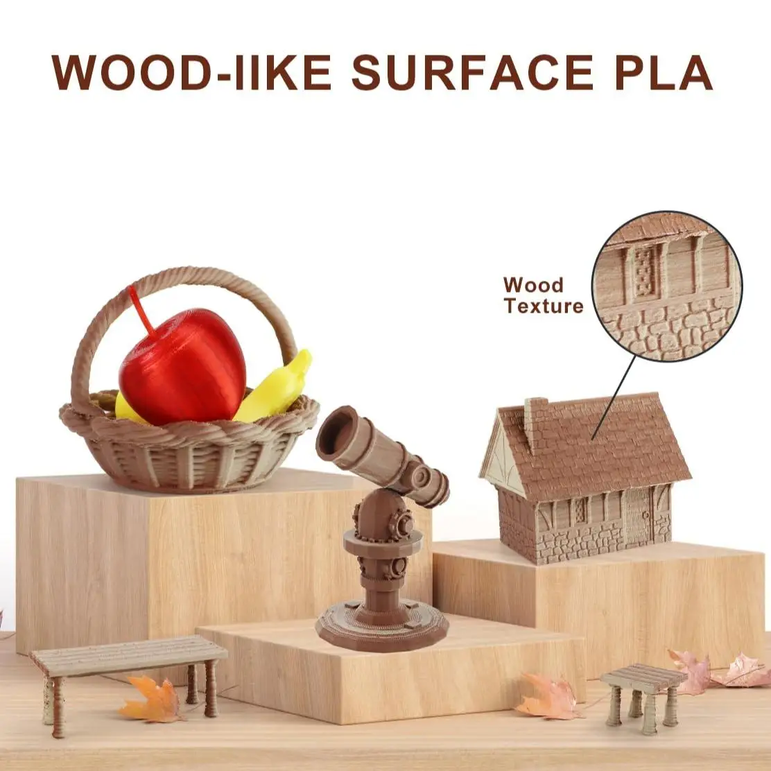 목재 기반 PLA 필라멘트, 1.75mm; 최소 30%의 실제 목재를 함유한 목재 기반 3D 프린터 필라멘트; 부드럽고 매끄러운 질감과 하이테크 특징
