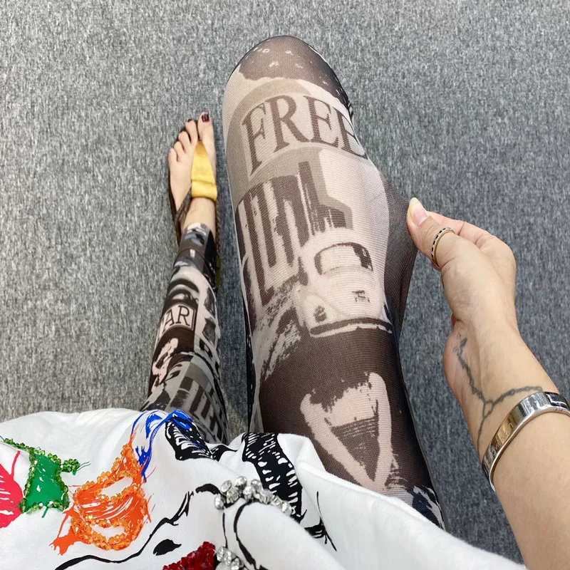 Thin leggings, screen perspective printing graffiti, comfortable cropped pants, women's sunscreen pants  goth pants gym clothing