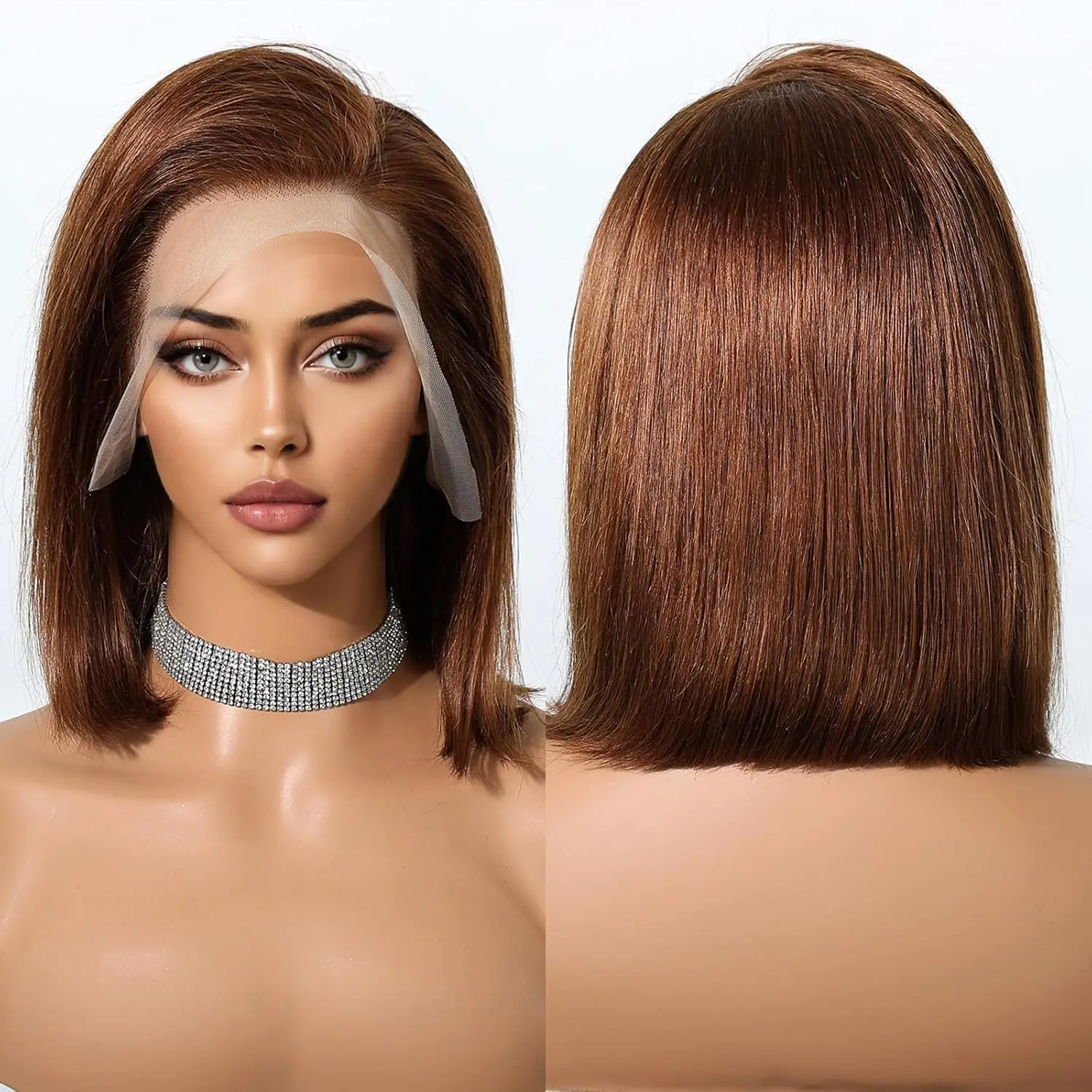 Chocolate Brown Bob Wigs 13x4 Color #4 Human Hair 180% Density Lace Front Straight Short Wig human hair wig,lace front wig,human hair wigs,front lace wig