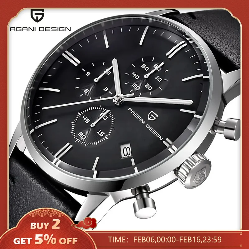 Pagani Design Mens Orologi Top Brand Luxury Waterproof 30M Vera Pelle Giapponese Vk67 Movimento Orologio Al Quarzo Relogio Masculino