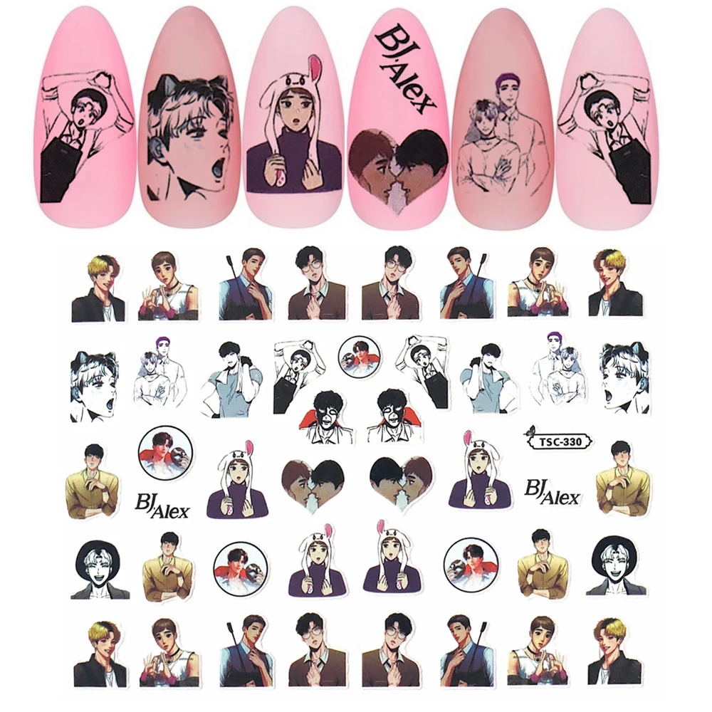 The Love Story of Two Handsome Korean Cartoons DIY 3D Back glue Nail Art Stickers Decals Sliders TSC-407 TSC-330
