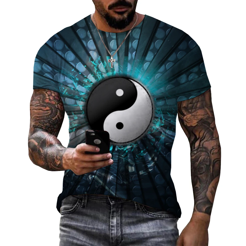 

Unisex Men Summer New 3D Diagrama Yin Yang Bagua Printed T-shirt Fashion Casual Cool Oversized T Shirts