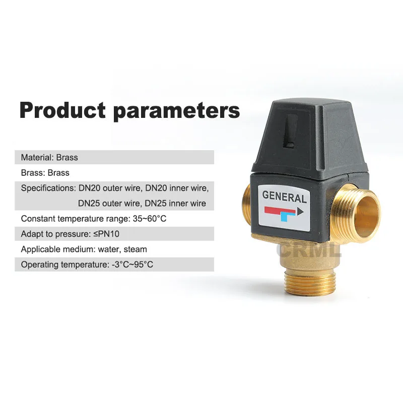 3 Way Thermostatic Mixer Valve DN20/25 Female/Male Thread Brass Thermostatic for 3/4" 1" Solar Water Heater Thread Mixing Valve