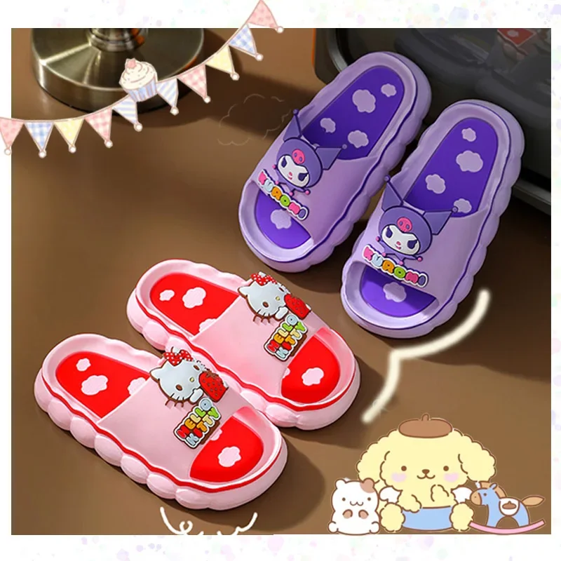 

PINK Kawaii Sanrioed Cartoon Bow Summer Parent-child Slippers My Melody Cinnamoroll Kuromi Purin Dog KITTY Anime Indoor