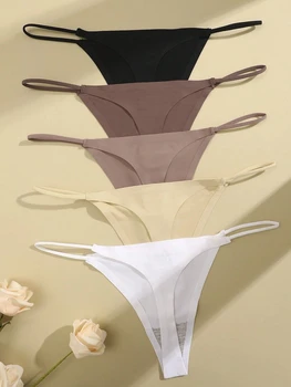 5Pcs Seamless Thong Women Thin Strap Invisible Low Waist High Stretch Flexibility Panties Sexy Underwear Ladies Briefs T-back