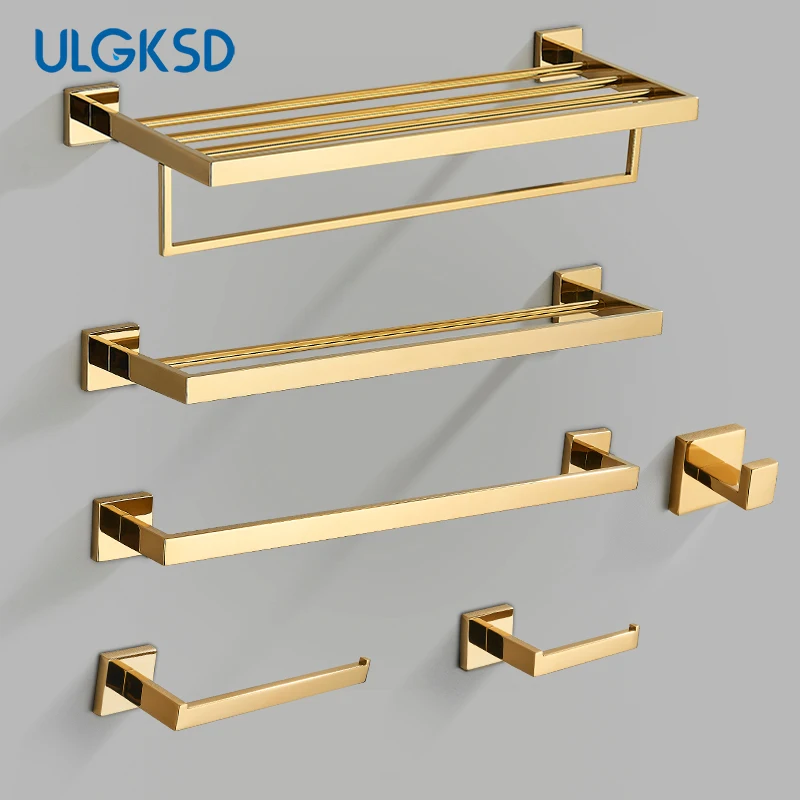 Golden Bathroom Hardware Set Accessories Whole Stainless Steel Paper Holder Bathroom Bar Towel Rack Rail Nail Installation Shelf bathroom hardware accessories bathroom hardware set toilet paper holder paper towel holder shower rod storage rack