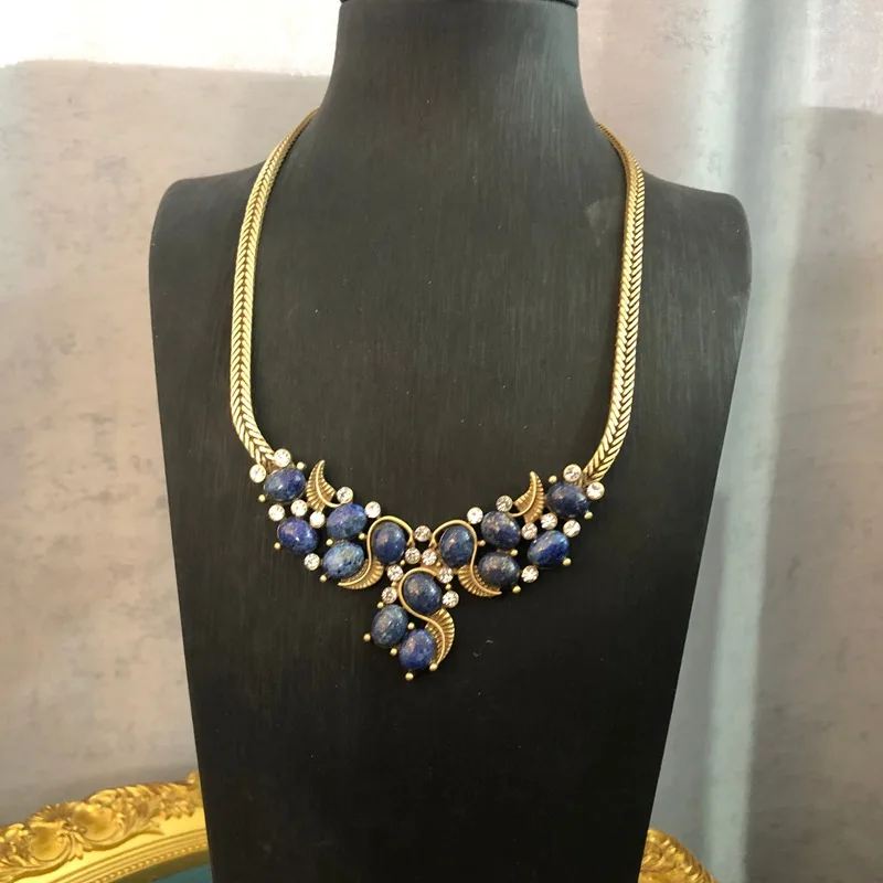 S67194d9b922a40b89801f7b3c2c240beM Retro Fashion Jade Turquoise Inlaid Necklace Earring Set Banquet Party Jewelry High-End Women Elegant And Atmospheric Mallzona