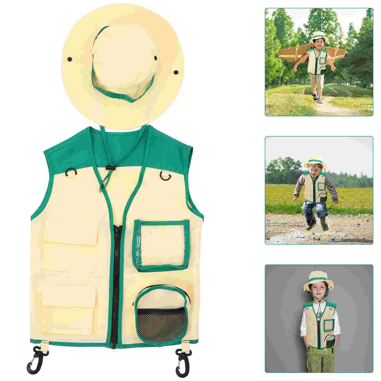 

Explorer Clothing Boy Hat Kids Suits Outdoor Kit Camping Vest Tool Polyester Child