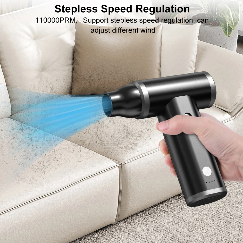 110000PRM Electric Air Duster Brushless Motor Portable Compressed Air Blower 2000mAh Handheld Vacuum Cleaner for Keyboard PC Car