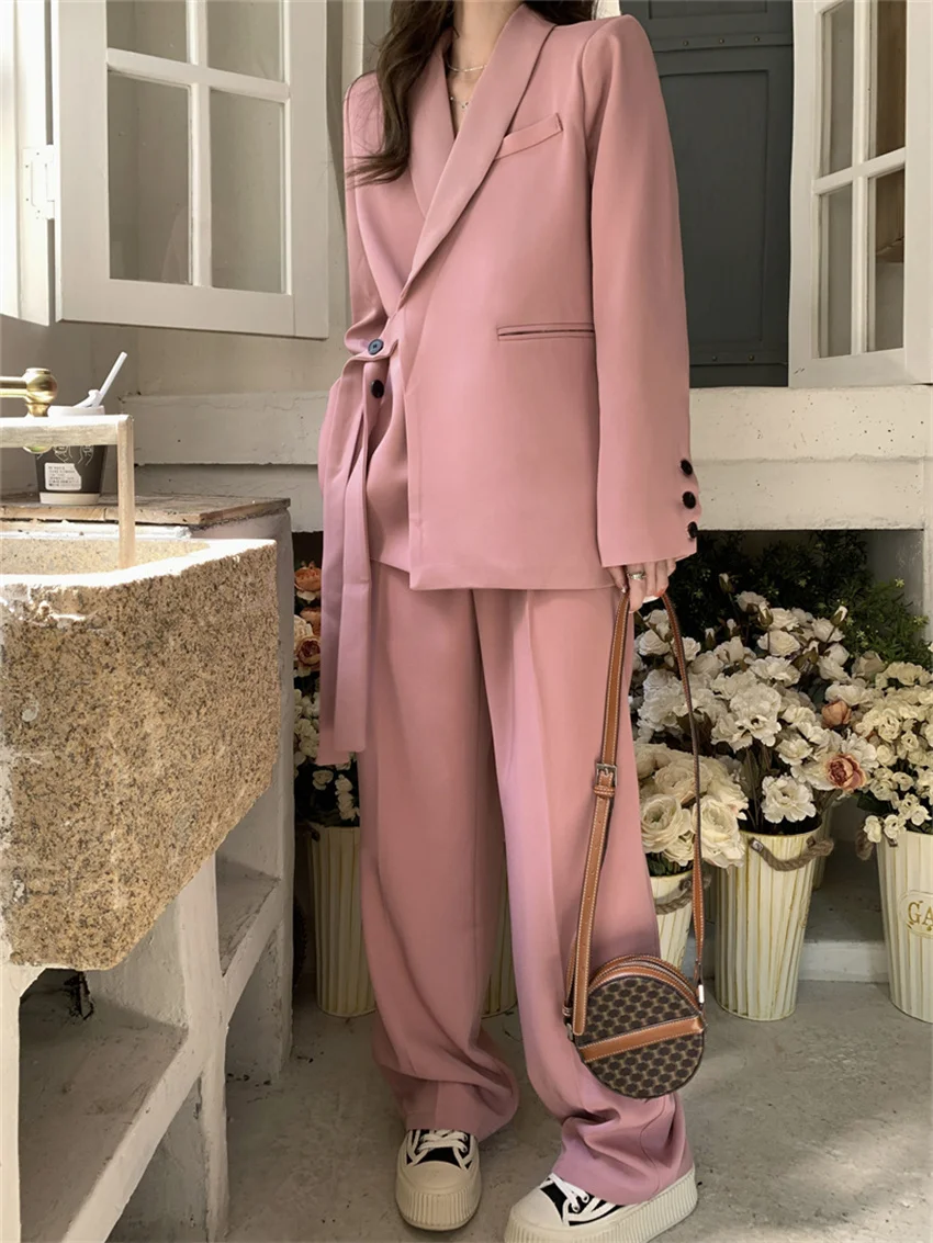 

Alien Kitty 2023 Spring Women Sets Work Wear Formal Chic Slim-Fit Blazers New Office Lady Straight Wide Leg Pants Elegant Suits