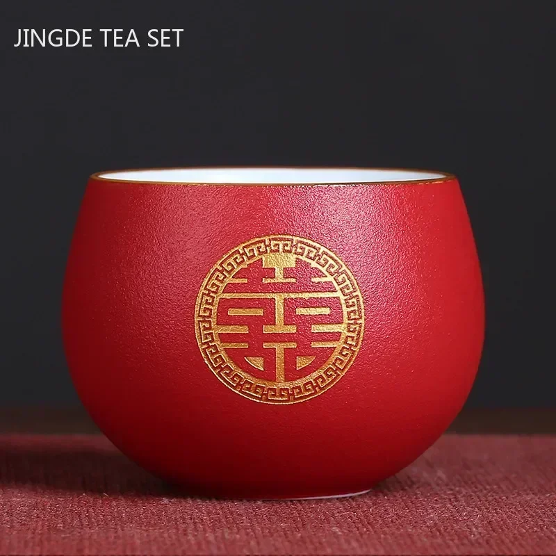 Tea Set Customized Boutique Red Ceramic Chinese Wedding Handmade Exquisite Teaware Supplies Household Teacup Drinkware
