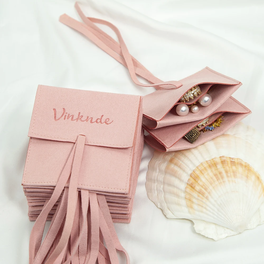 100Pcs Custom Logo Microfiber Suede Jewelry Gift Bag Velvet Bowknot Envelope Flap Pouch Necklace Bracelet Bangle Jewelry Storage