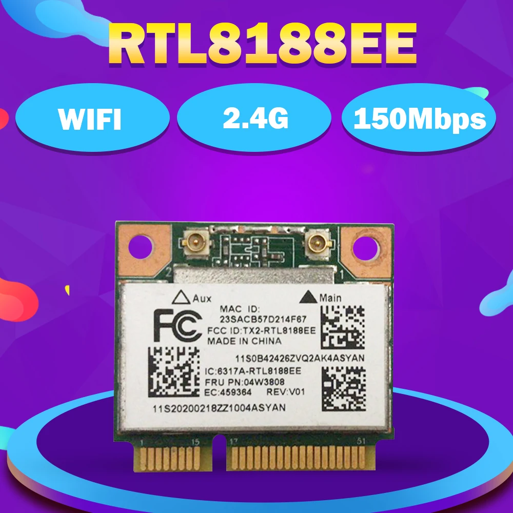 Realtek rtl8188ee rtl8188 half mini pcie pcei express 04w3808 20200018