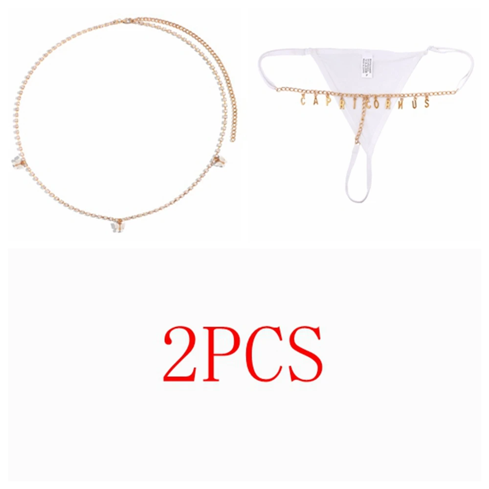 2Pcs/Set Body Jewelry babygirl Letter Tennis Waist Chain for Women