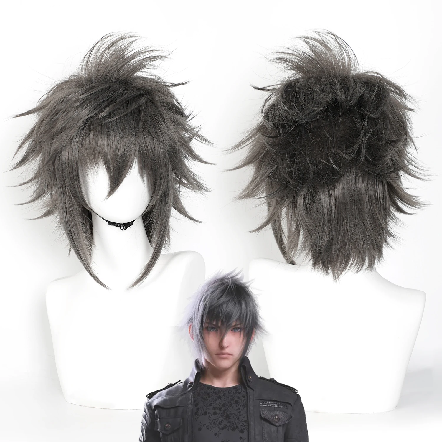 Final Fantasy XV-Inspired Noctis Lucis Caelum Black Synthetic Wig with Bangs for Cosplay Events