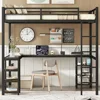 Full Size Loft Bed with Desk and Storage Shelves Industrial Style Heavy Duty Loft Bed Kids Teens Full Size L-Shaped Desk and 6 3