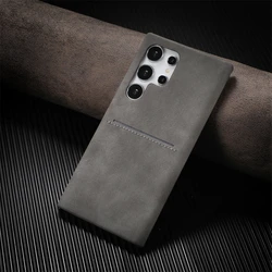 Retro Sheepskin Leather Card Slot Bumper Case with Matte Cover - Galaxy S23 Ultra (Gray)