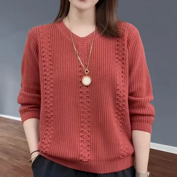 V-neck Knitted Sweater Autumn Popular Women's Clothing Foreign Style Inside with Solid Color Bottoming Shirt Top Jumpe Homme 1