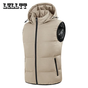 Nuovi uomini autunno addensare gilet senza maniche giacca cappotto uomo inverno caldo cappello staccabile outwear gilet con cappuccio giacca maschile 1