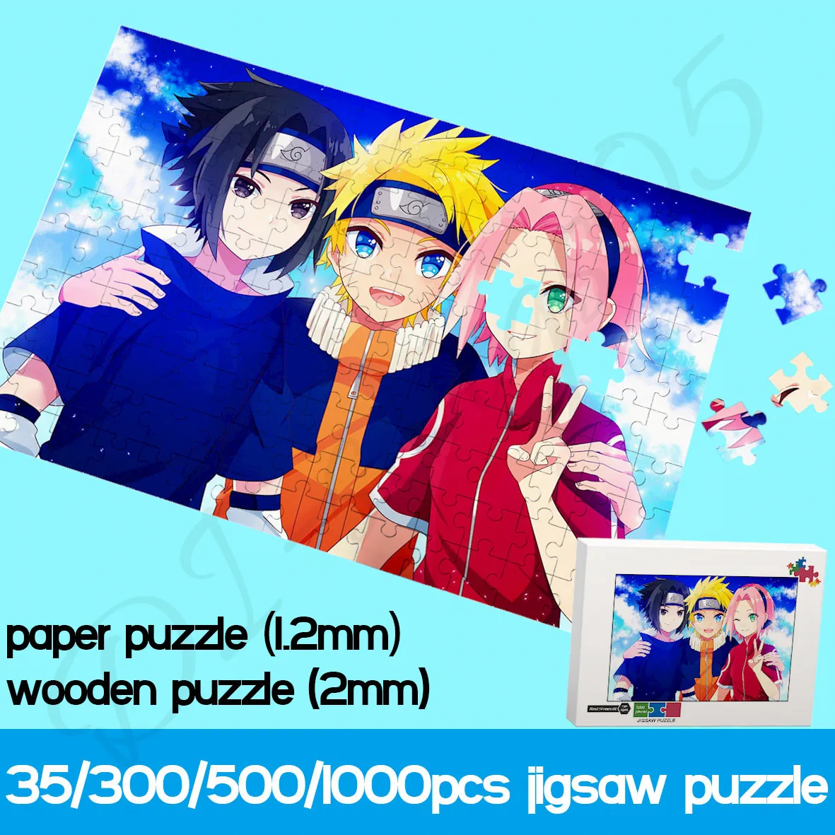 Naruto Cartoon Characters 35/300/500/1000 Piece Wooden Puzzles for Kids Bandai Japanese Comic Jigsaw Puzzles Toys and Hobbies