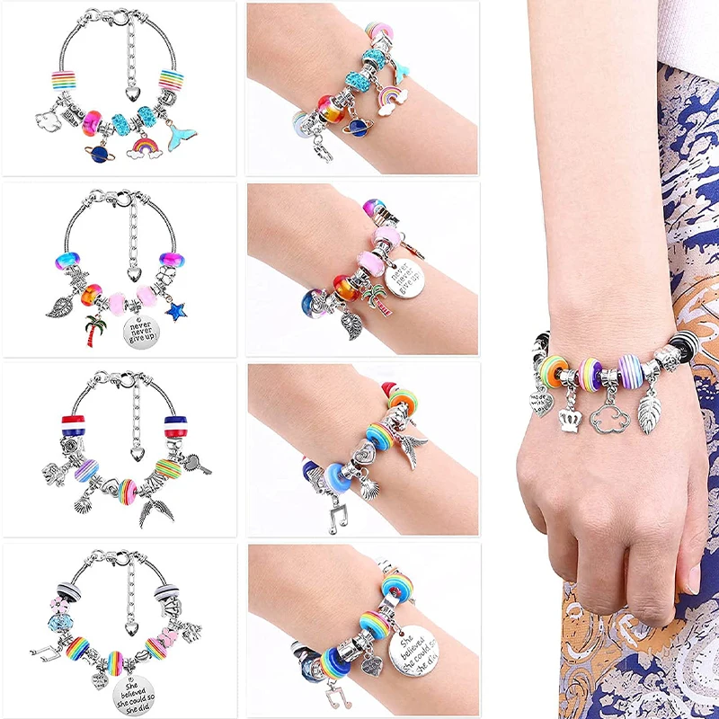 Charm Bracelets Kit with Beads Jewelry Charms Bracelets for DIY Craft  Beautiful Girls Jewelry Making Kit Gifts for Teen Girls