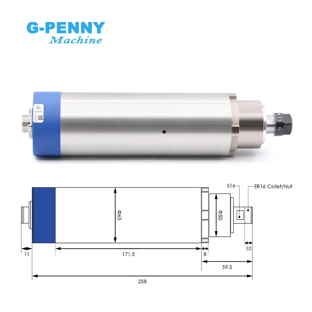 Nowy przyjazd! G-Penny 1.5k ER16 D = 65mm chłodzony powietrzem silnik wrzecionowy 110v/220v/380v chłodzenie powietrzem do obróbki drewna 65x258mm 4 łożyska