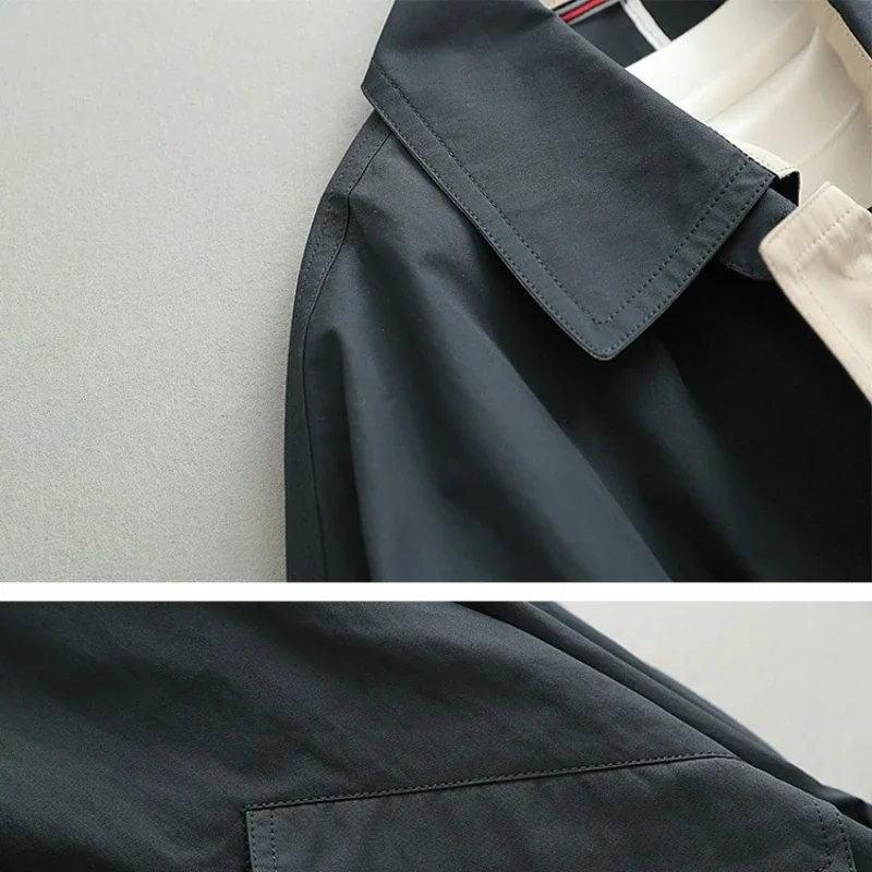 Mid Length Windbreaker Men's Early Autumn Japanese Double Layered Collar Thin Cotton Waterproof Coating Single Breasted Jacket waterproof windbreaker jacket casual men jacket