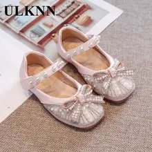 

ULKNN Pink Bow Flats For Girl's 2022 New Beading Bowknot Flat With Children's Leather Shoes Baby Beige Single Shoe For Baby