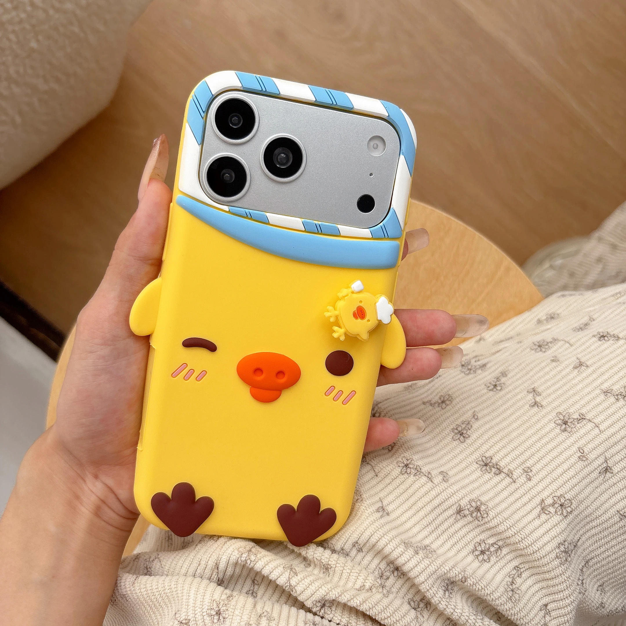 Adorable 3D Rotating Yellow Chicken Silicone Phone Case