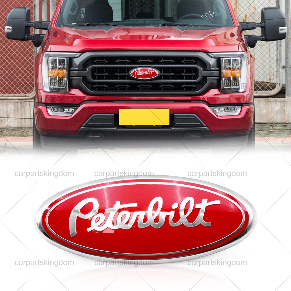 Stemma Ovale Rosso Argento 22,9 Cm Per F-150 (2005-2014), F-250/350, Edge, Explorer – Emblema Aftermarket Con Adesivo