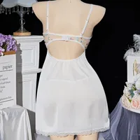 Thin Lace Bow Women's Pajama Dress Embroidered Mesh Transparent Ice Silk Suspender Nightdress Sleeveless Sleepwear - Image 2