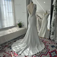 Mryarce 2025 Minimalism Wedding Dresses V Neck Stretch Mermaid Open Back Bridal Gowns With Detachable Train 2