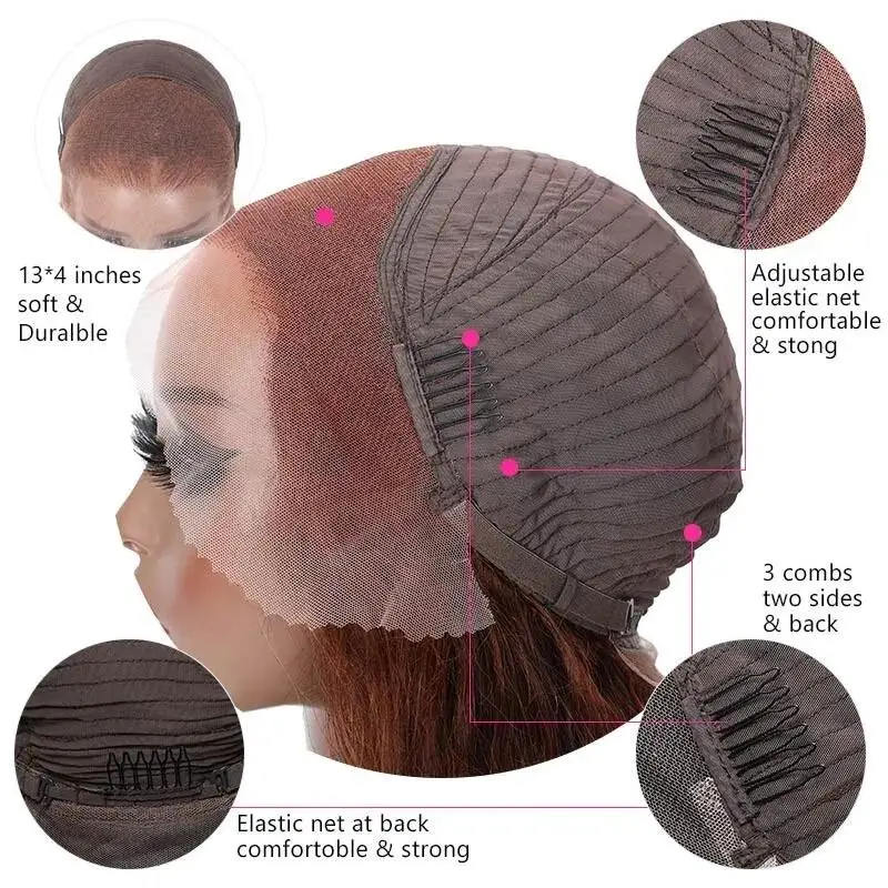 Peluca de cabello humano Marrón rojizo con ondas profundas para mujer, peluca con malla Frontal de color HD con encaje Frontal, pelo de bebé