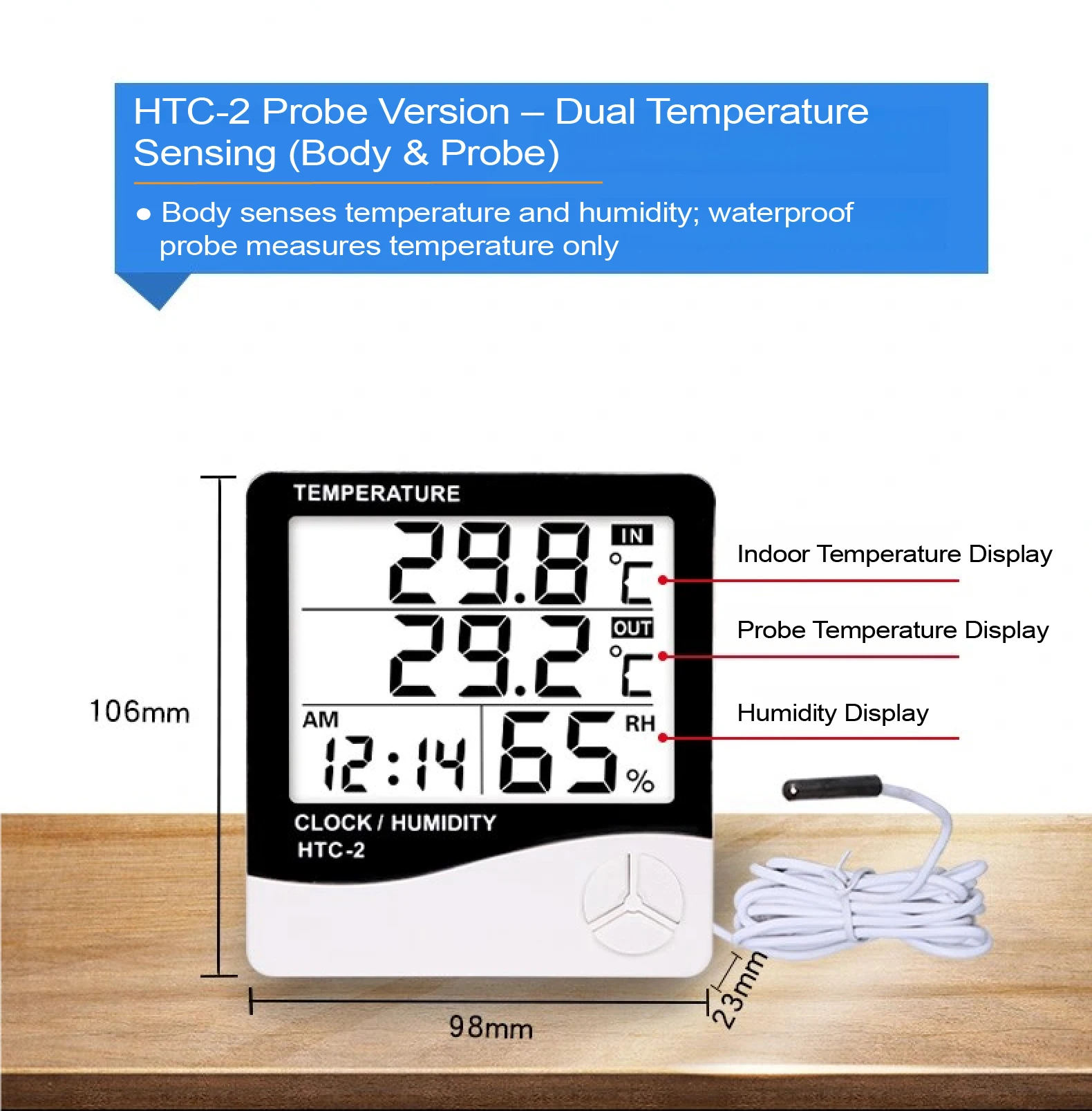 High Precision HTC-1 HTC-2 Thermometer Hygrometer with External Probe Temperatur